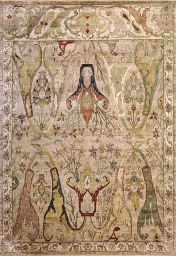Ковёр Bidjar 1825 — кремовый и зелёный, сюжетный рисунок