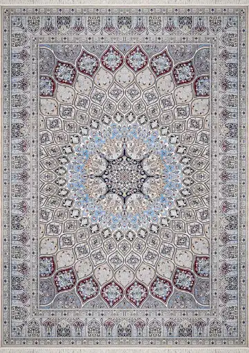 Персидский ковёр 1994 — кремовый и голубой, с медальоном