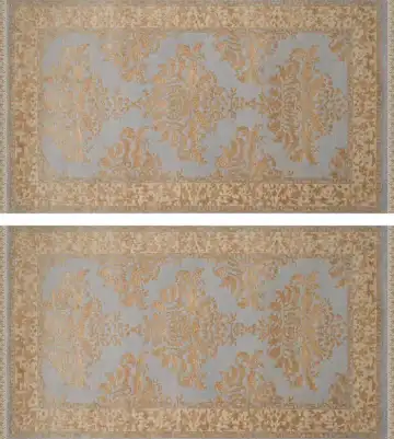 Ковёр Damask 2040 — голубой и золотистый, с медальоном