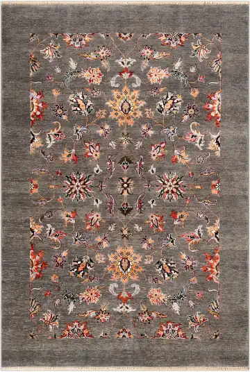 Ковёр Mille Fleur 2122 — серый и красный, растительный рисунок