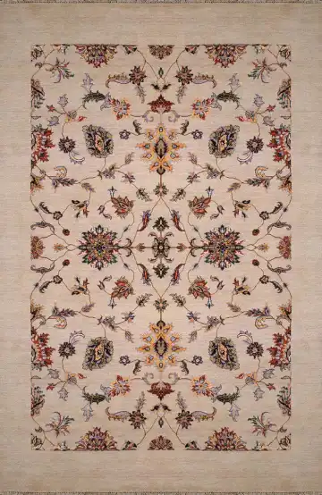 Ковёр Mille Fleur 2167 — кремовый и красный, растительный рисунок