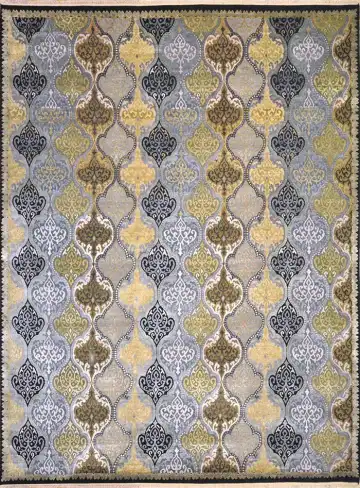 Ковёр Damask 2257 — серый и жёлтый, геометрический рисунок