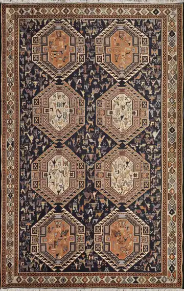 Ковёр Сумах 2291 — синий и кремовый, с медальоном