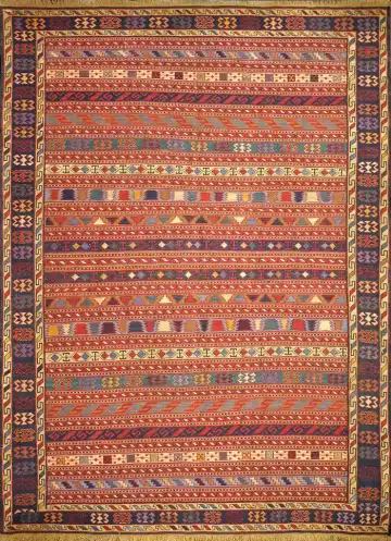Ковёр Zinjan 2305 — красный и синий, в полоску