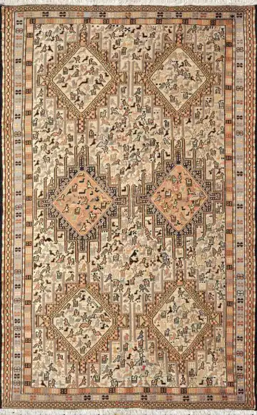 Ковёр Zili 2306 — кремовый и коричневый, сюжетный рисунок