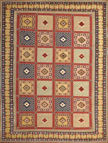 Ковёр Sirjan 2335 — красный и жёлтый, геометрический рисунок