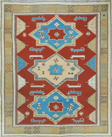 Ковёр Сумах 2347 — красный и голубой, с медальоном