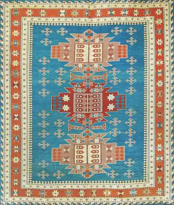 Ковёр Сумах 2352 — голубой и оранжевый, геометрический рисунок