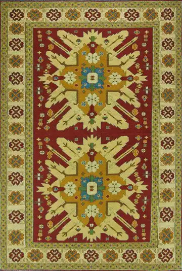 Ковёр Сумах 2355 — бордовый и жёлтый, с медальоном