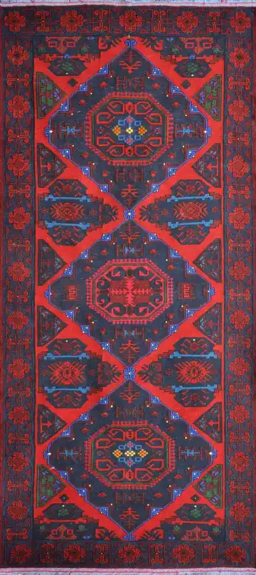 Ковёр Килим 2383 — синий и красный, с медальоном