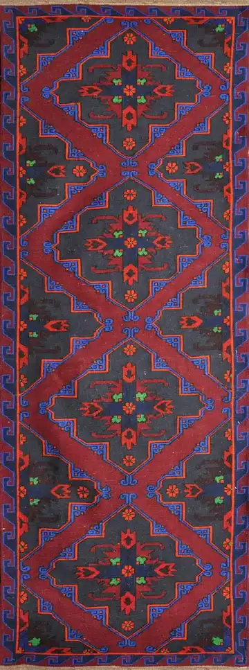 Ковёр Килим 2385 — красный и синий, с медальоном