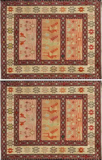 Ковёр Zili 2390 — кремовый и красный, сюжетный рисунок