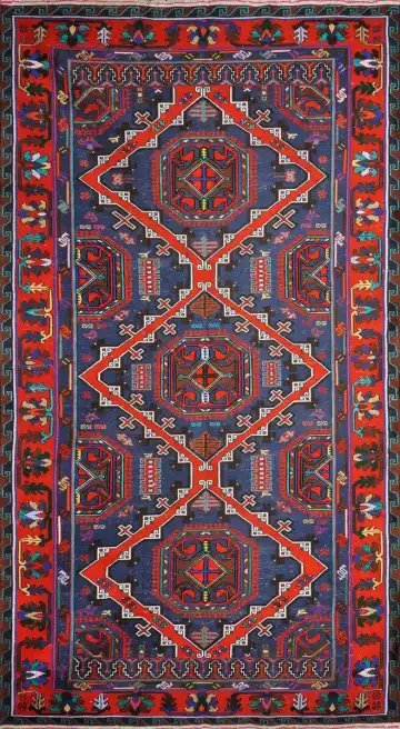 Ковёр Сумах 2398 — синий и оранжевый, с медальоном