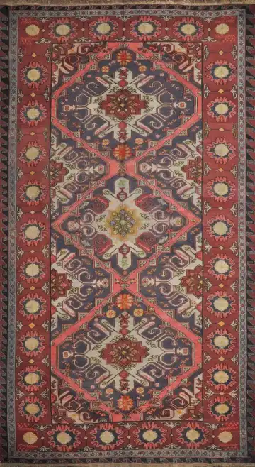 Ковёр Сумах 2402 — красный и серый, с медальоном