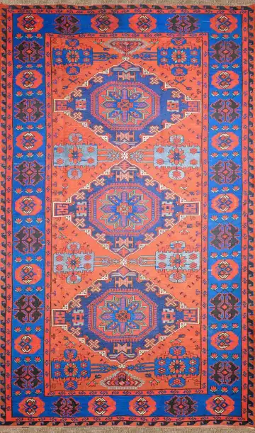 Ковёр Сумах 2412 — оранжевый и синий, с медальоном
