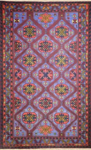 Ковёр Сумах 2414 — синий и красный, с медальоном