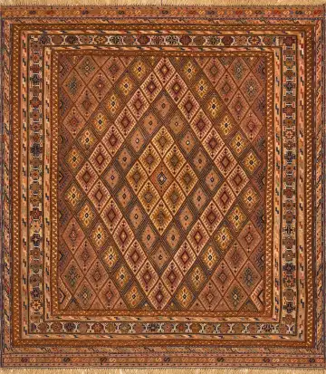 Ковёр Suzani 2418 — коричневый и золотистый, геометрический рисунок