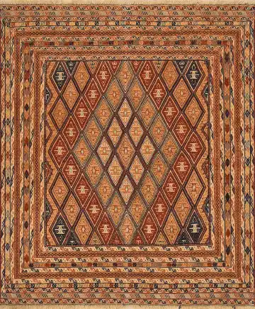 Ковёр Suzani 2421 — коричневый и красный, геометрический рисунок