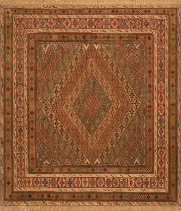 Ковёр Suzani 2422 — коричневый и красный, геометрический рисунок