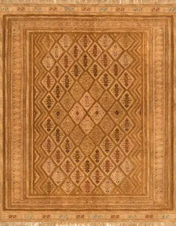 Ковёр Suzani 2424 — кремовый и золотистый, геометрический рисунок