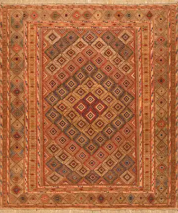 Ковёр Suzani 2427 — коричневый и красный, геометрический рисунок