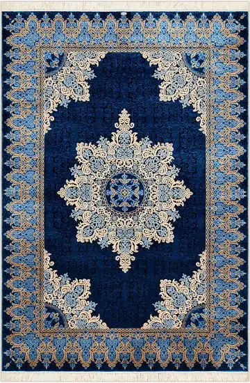 Турецкий ковёр 2436 — синий и кремовый, с медальоном