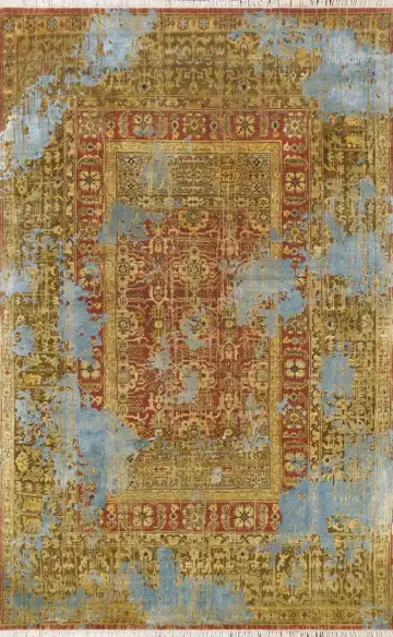 Ковёр Artefact 2466 — голубой и золотистый, с медальоном
