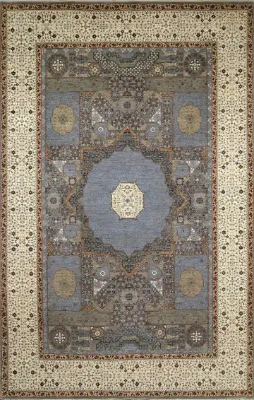Ковёр Mamluk 2486 — бежевый и синий, с медальоном