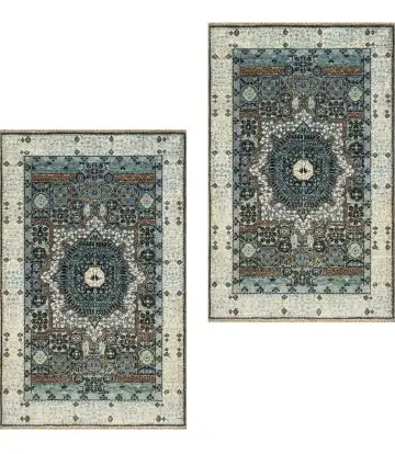 Ковёр Mamluk 2492 — бежевый и синий, с медальоном