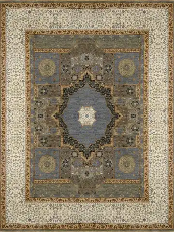 Ковёр Mamluk 2499 — бежевый и синий, с медальоном