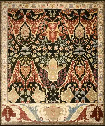Ковёр Bidjar 2507 — чёрный и красный, с медальоном