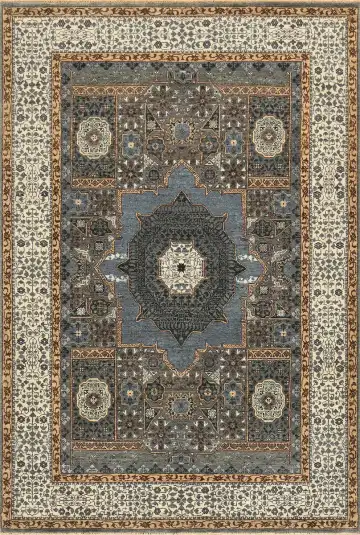 Ковёр Mamluk 2509 — бежевый и синий, с медальоном