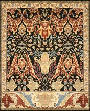 Ковёр Bidjar 2514 — чёрный и красный, с медальоном