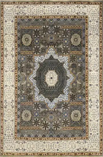 Ковёр Mamluk 2515 — бежевый и синий, с медальоном