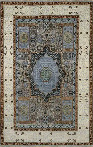 Ковёр Mamluk 2523 — бежевый и синий, с медальоном