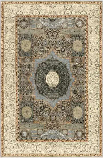 Ковёр Mamluk 2524 — бежевый и синий, с медальоном