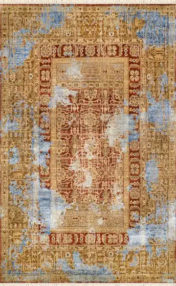 Ковёр Artefact 2551 — голубой и красный, с медальоном