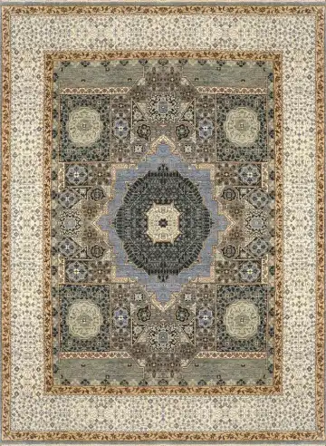 Ковёр Mamluk 2552 — бежевый и чёрный, с медальоном