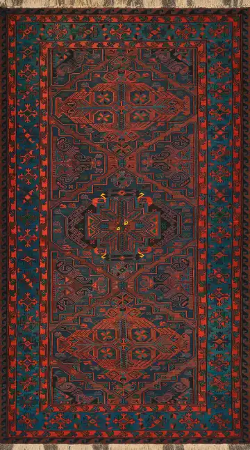 Ковёр Сумах 2606 — синий и оранжевый, с медальоном