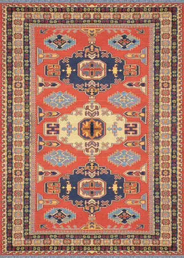 Пакистанский ковёр 2619 — красный и синий, с медальоном