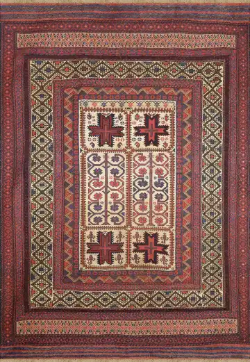 Пакистанский ковёр 2622 — белый и красный, с медальоном