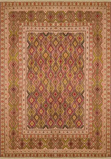 Ковёр Suzani 2629 — коричневый и красный, геометрический рисунок