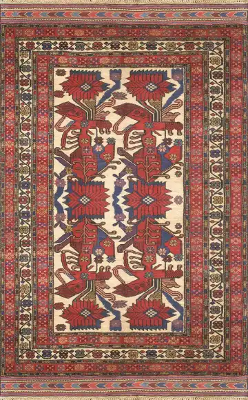 Ковёр Килим 2633 — кремовый и красный, растительный рисунок