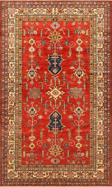 Ковёр Казах 2751 — красный и золотистый, восточный орнамент