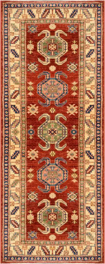 Ковёр Казах 2755 — красный и белый, с медальоном