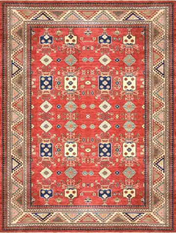 Ковёр Казах 2761 — красный и белый, геометрический рисунок