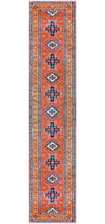 Ковёр Казах 2770 — красный и синий, геометрический рисунок