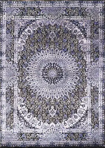 Ковёр Gombad 2771 — белый и синий, с медальоном