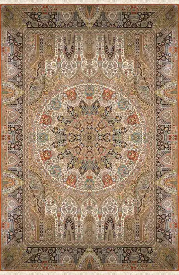 Ковёр Persia 2852 — белый и бежевый, с медальоном