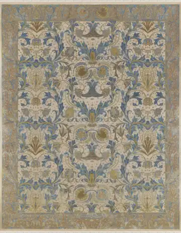 Индийский ковёр 2971 — кремовый и синий, восточный орнамент